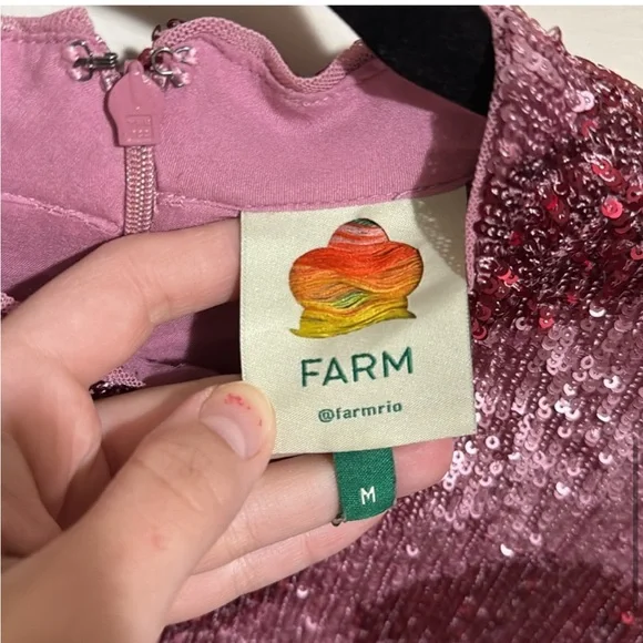 Farm Rio Hearts Sequin Long Puff Sleeve Mini Dress Sz M NWT - Picture 9 of 16